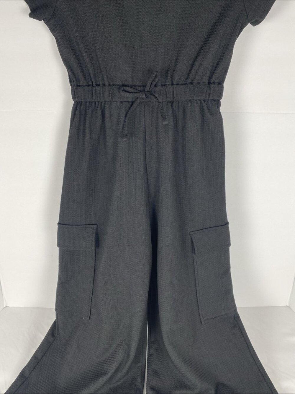 Knit Works Girls Short Sleeve Small 7-8 Black Waffle Jumpsuit Round Neckline - Picture 3 of 16